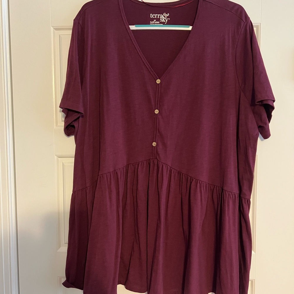 Terra & Sky Red Buttoned Peplum Blouse